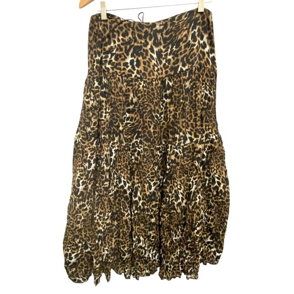 Western Boho Chic Cowgirl Multi Tiered Leopard Long Skirt Elastic Waist 12 VTG - Picture 3 of 11